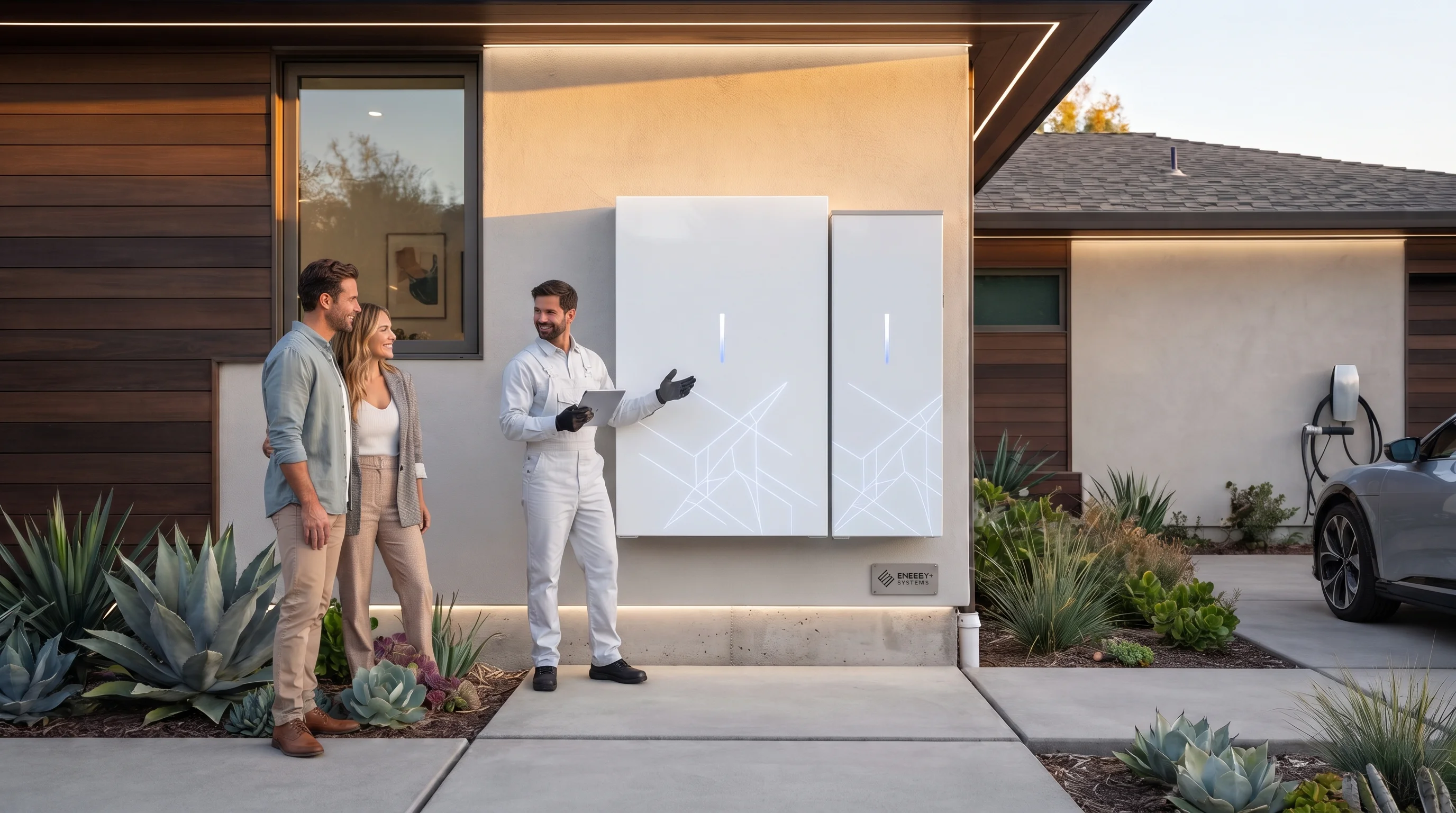 DAE Electric technicians mounting home battery backup