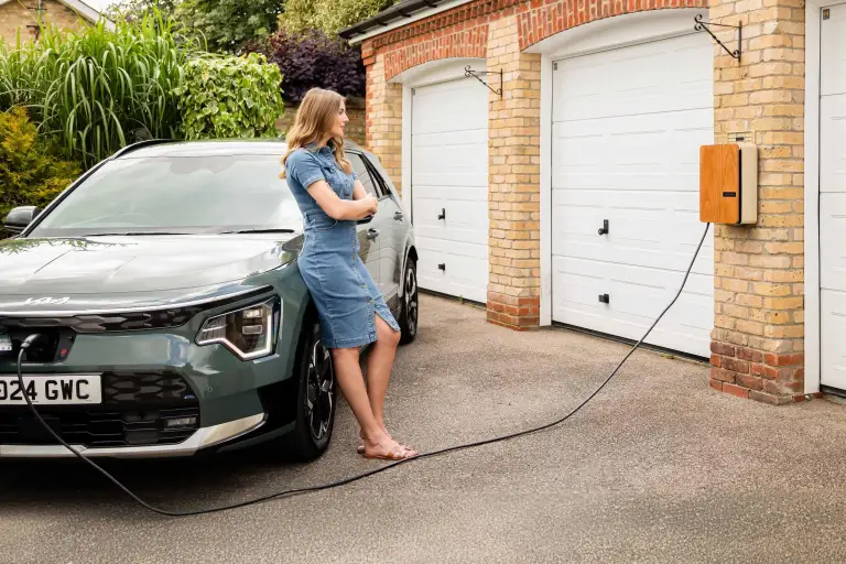 Level 2 electric vehicle charger installed at a home