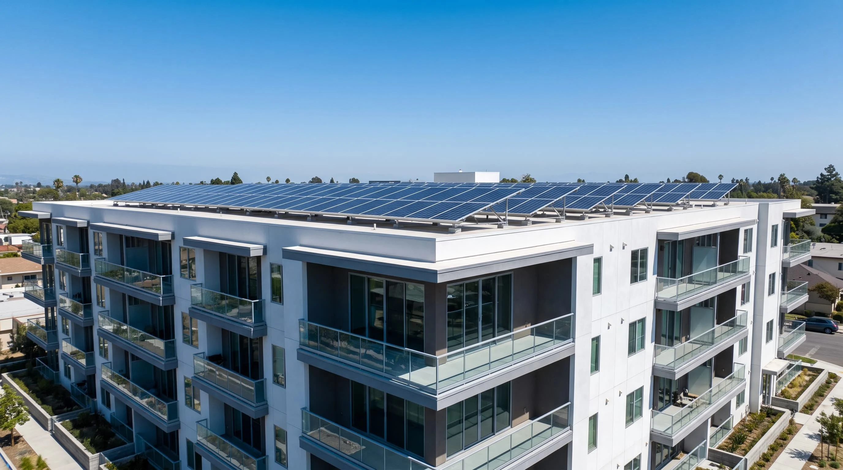 Modern multi-unit residential development with clean energy engineering